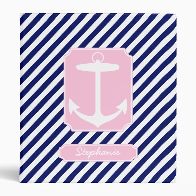 Blue and Pink Anchor Custom Text Binder (Front)