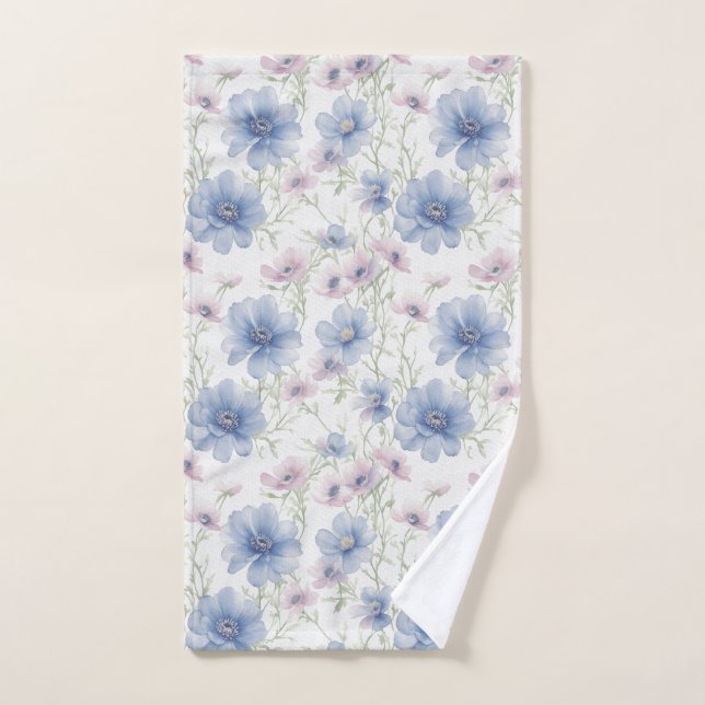 Blue And Pink Anemone Hand Towel (Hand Towel)