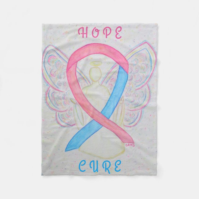Blue and Pink Awareness Ribbon Angel Cozy Blanket (Front)
