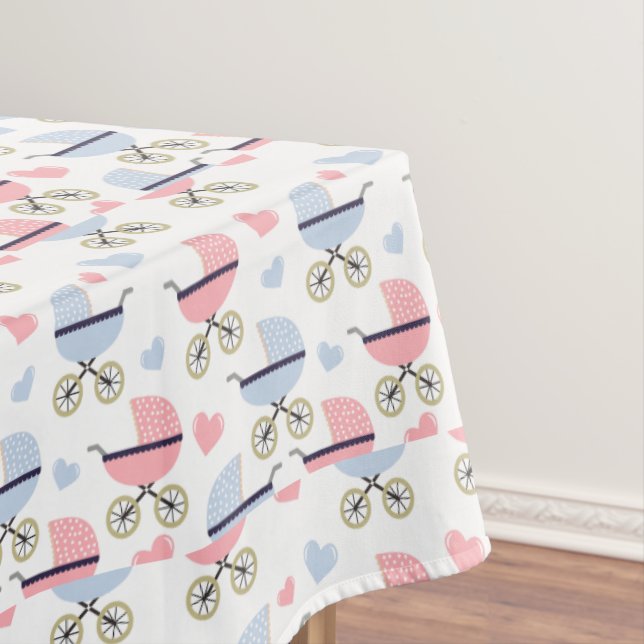 Blue and PInk Baby Buggies Tablecloth Baby Shower (In Situ)