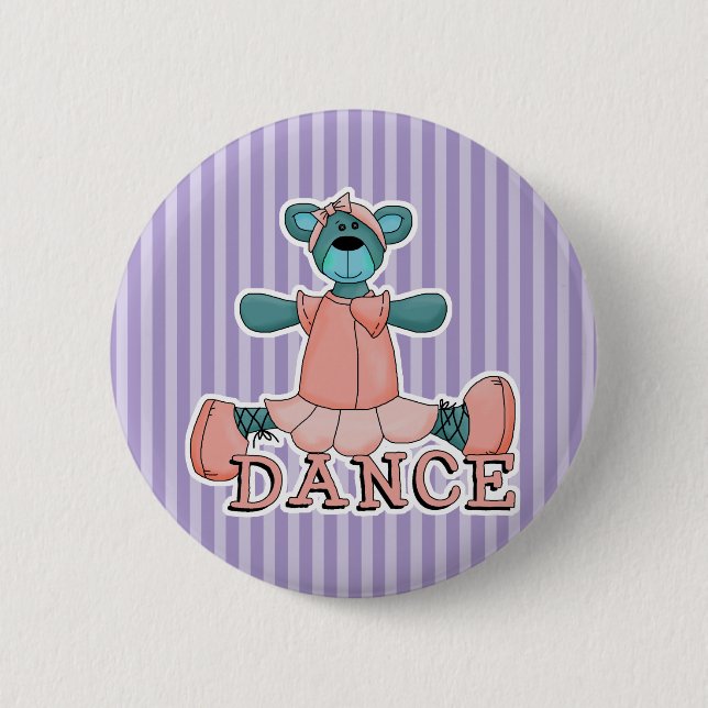 Blue and Pink Ballerina Dance Bear 2 Inch Round Button (Front)