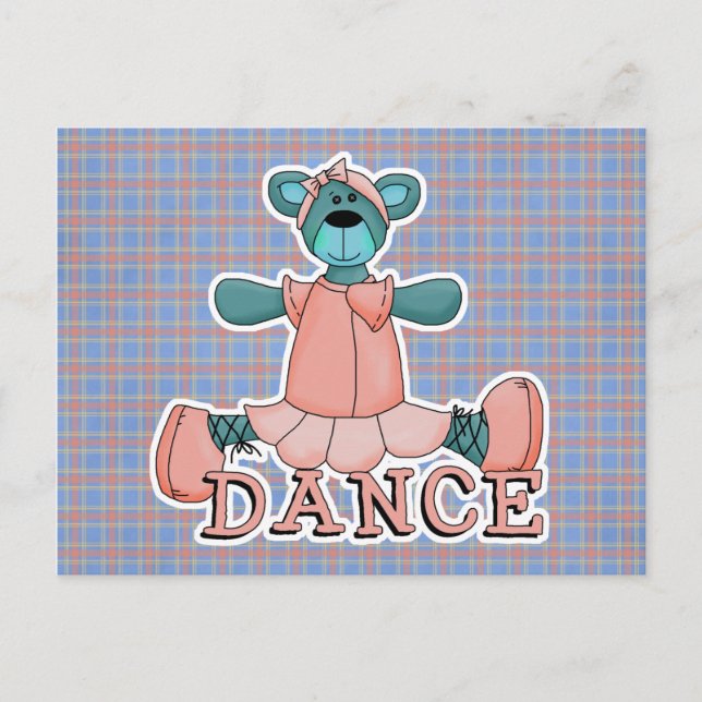 Blue and Pink Ballerina Dance Bear Postcard (Front)