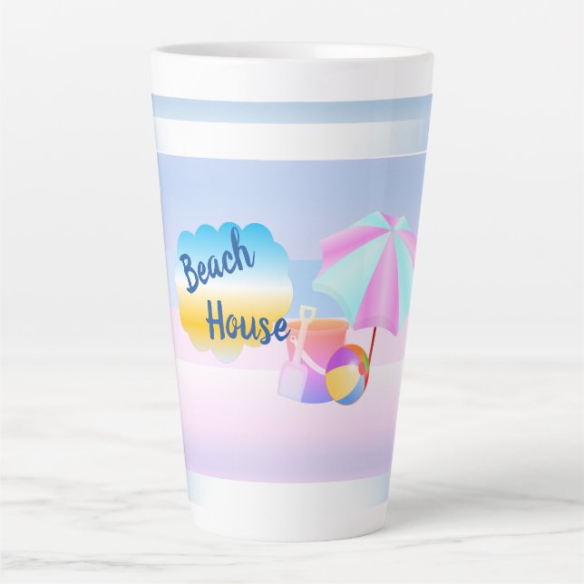 Blue and Pink Beach House Latte Mug (Front)