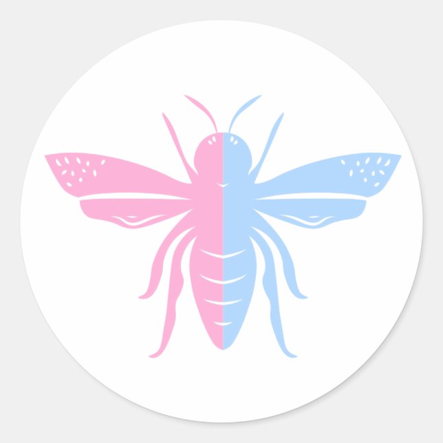 Blue and Pink Bee // Pastel Gender Reveal Party Classic Round Sticker (Front)