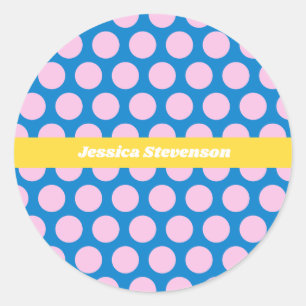 Blue and Pink Big Polka Dot Pattern Personalized  Classic Round Sticker