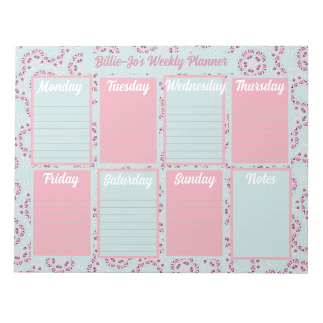 Blue and Pink Boho Weekly Planner Notepad (Front)