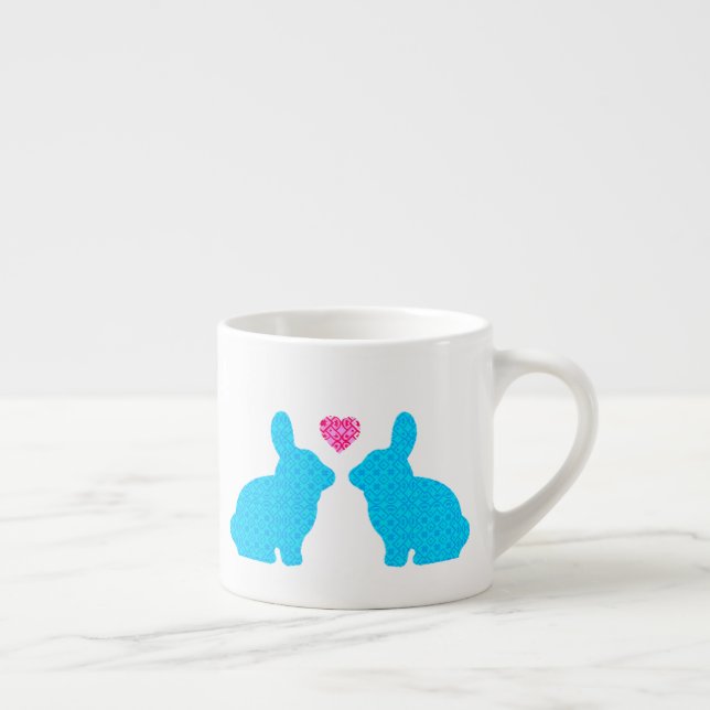 Blue and Pink Bunny Illustration Espresso Cup (Right)