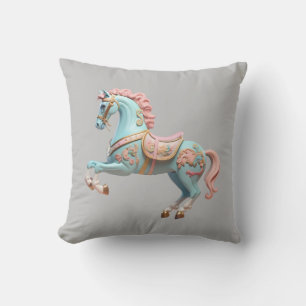 Blue and pink carousel horse throw pillow