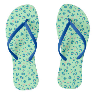 blue and pink cheetah leopard print flip flops
