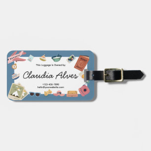 Blue and Pink Colourful Playful Travel  Luggage Tag