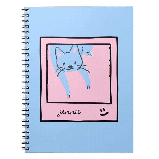 Blue and Pink Colours of Cute Cat Notebook (Front)