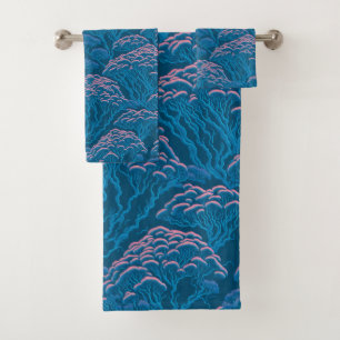 Blue And Pink Coral Reef Pattern Bath Towel Set