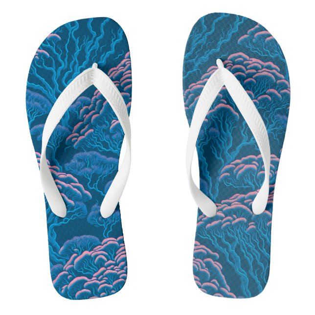 Blue And Pink Coral Reef Pattern Flip Flops (Footbed)