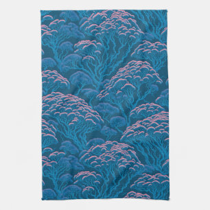 Blue And Pink Coral Reef Pattern Kitchen Towel