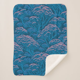 Blue And Pink Coral Reef Pattern Sherpa Blanket