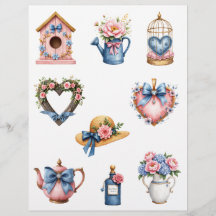 Blue and Pink Country Cottage Scrapbook Paper