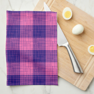 Blue and Pink Crosshatch Chequered Design Kitchen Towel