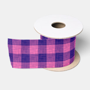 Blue and Pink Crosshatch Chequered Design Satin Ribbon