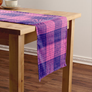 Blue and Pink Crosshatch Chequered Design Short Table Runner