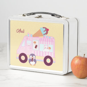 Blue And Pink Cute  Bunny Rabbit Ice Cream Truck Metal Lunch Box