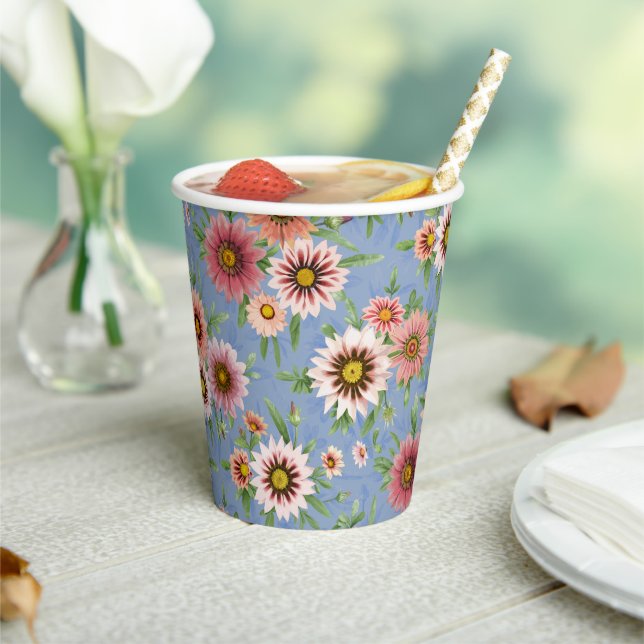 Blue and Pink Daisy Floral Design Paper Cups (Insitu)
