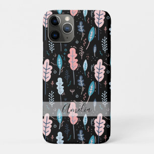 Blue and Pink Doodle Leaves Personalized iPhone 11 Pro Case