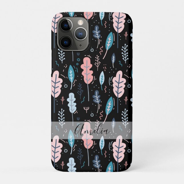 Blue and Pink Doodle Leaves Personalized Case-Mate iPhone Case (Back)