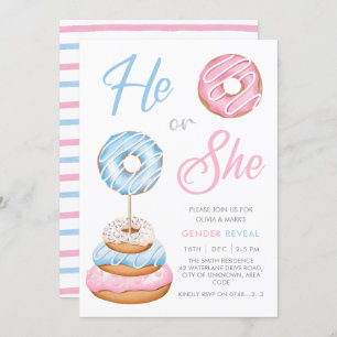 Blue and Pink Doughnut Doughnuts Baby Gender Revea Invitation