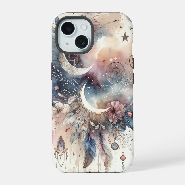Blue and Pink Dream Catcher iPhone 15 Case (Back)