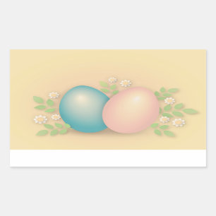 Blue and pink easter eggs and spring flowers sticker