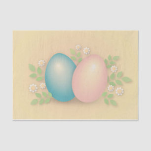 Blue and pink easter eggs and spring flowers tissue paper
