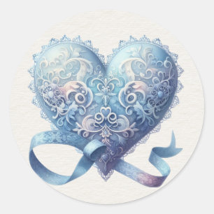 Blue and Pink Fancy Valentine Classic Round Sticker