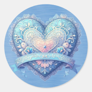 Blue and Pink Fancy Valentine  Classic Round Sticker