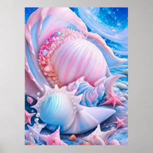 Blue and Pink Fantasy Beach  Poster