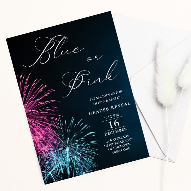 Blue and Pink Firecracker Fireworks Gender Reveal  Invitation (Creator Uploaded)