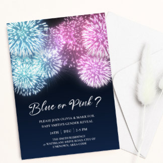 Blue and Pink Firecracker Gender Reveal Invitation