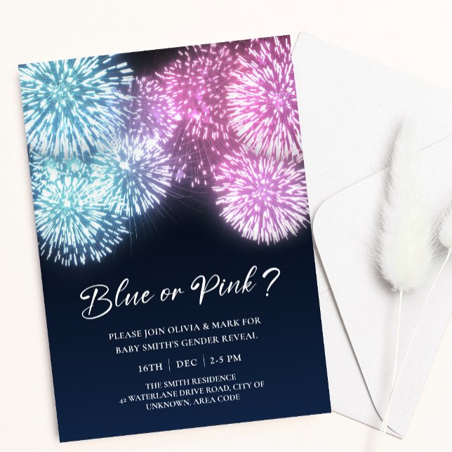Blue and Pink Firecracker Gender Reveal Invitation (Creator Uploaded)