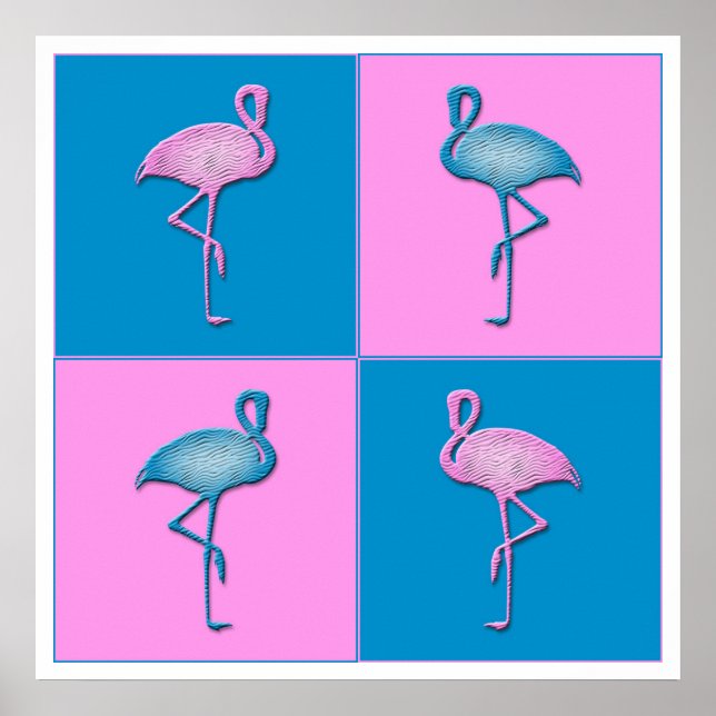 Blue and Pink Flamingos Poster (Front)