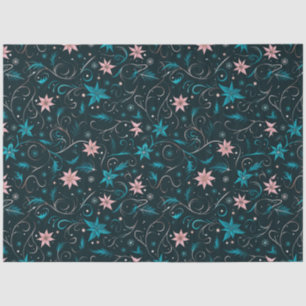 Blue and Pink Floral and Vines Christmas Tissue Paper