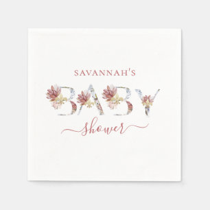 Blue and Pink Floral Baby Shower Napkin