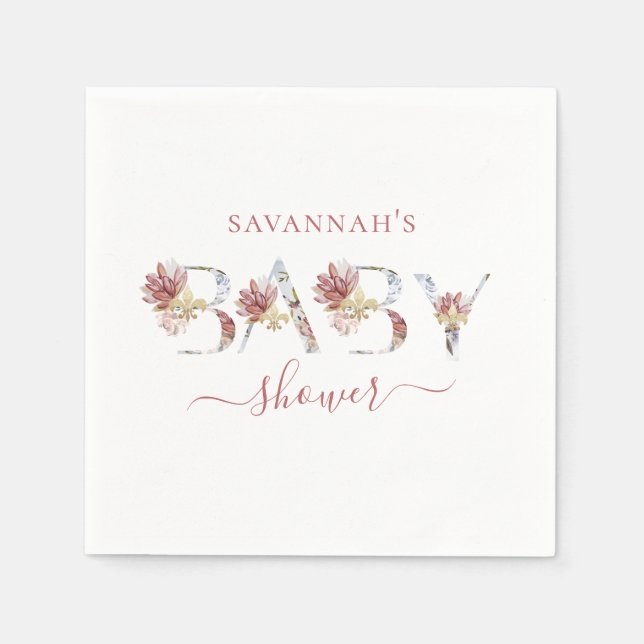 Blue and Pink Floral Baby Shower Napkin (Front)
