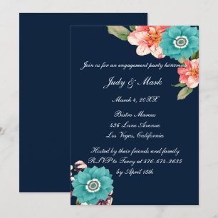 Blue And Pink Floral Botanical Engagement Party Invitation
