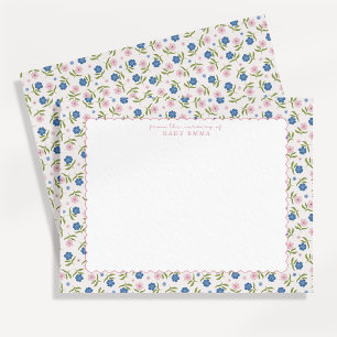 Blue and Pink Floral Hand Drawn Scallop note card