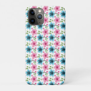 Blue and pink floral pattern iPhone 11 pro case