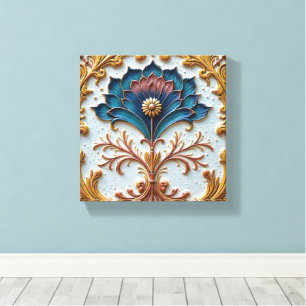 Blue and Pink Floral Rosette Canvas Print