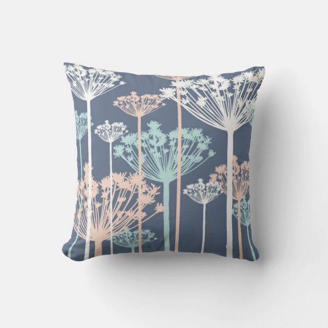 Blue and Pink Floral Throw Pillow (Front)