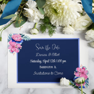 Blue and Pink Floral  Wedding Save the Dates Invitation
