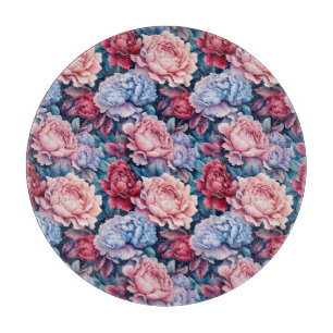 Blue and Pink Flowers Cutting Board