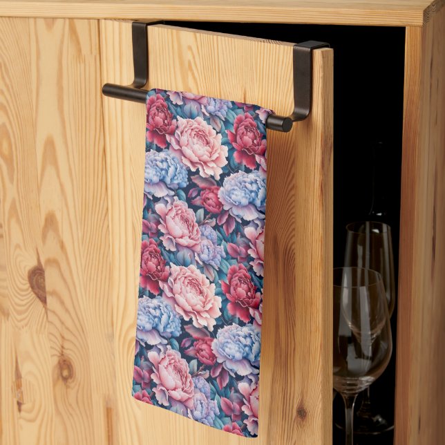 Blue and Pink Flowers Kitchen Towel (Thirds Fold)