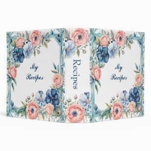 Blue and Pink Flowers on Blue Frame Binder